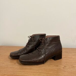 Brown Leather Lace-Up Ankle Boots